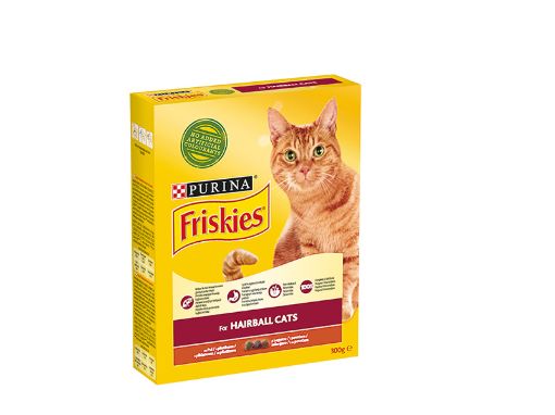 Friskies Hairball суха храна за котки против космени топки пиле и зеленчуци