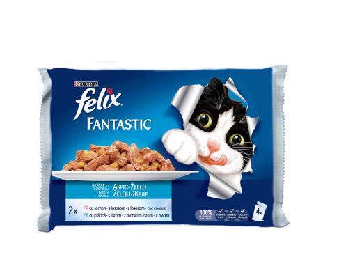 Felix пауч за котки мултиопаковка сьомга и писия грил в желе
