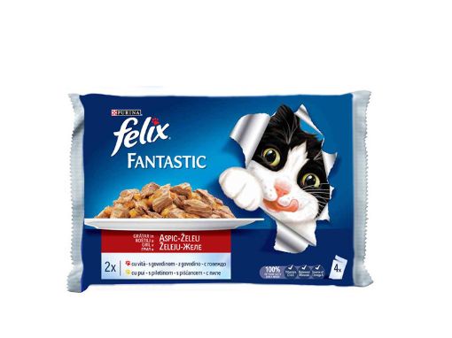Felix Пауч за котки мултиопаковка телешко и пиле грил в желе