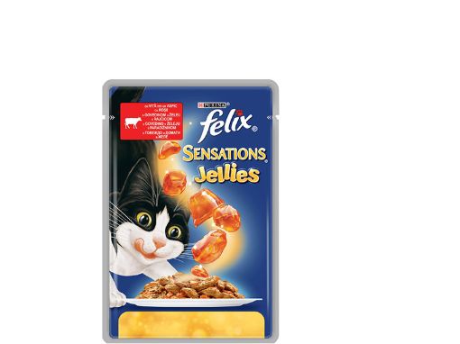 Felix пауч за котки говеждо грил в желе с домати