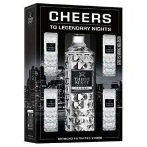 Водка Три Сиксти + 4 Чаши / Vodka Three Sixty Original + 4 Glasses