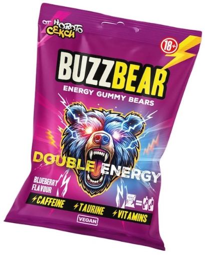 Бъзбеър Енергийни Желирани Мечета Боровинка / BuzzBear Double Energy Gummy Bears Blueberry